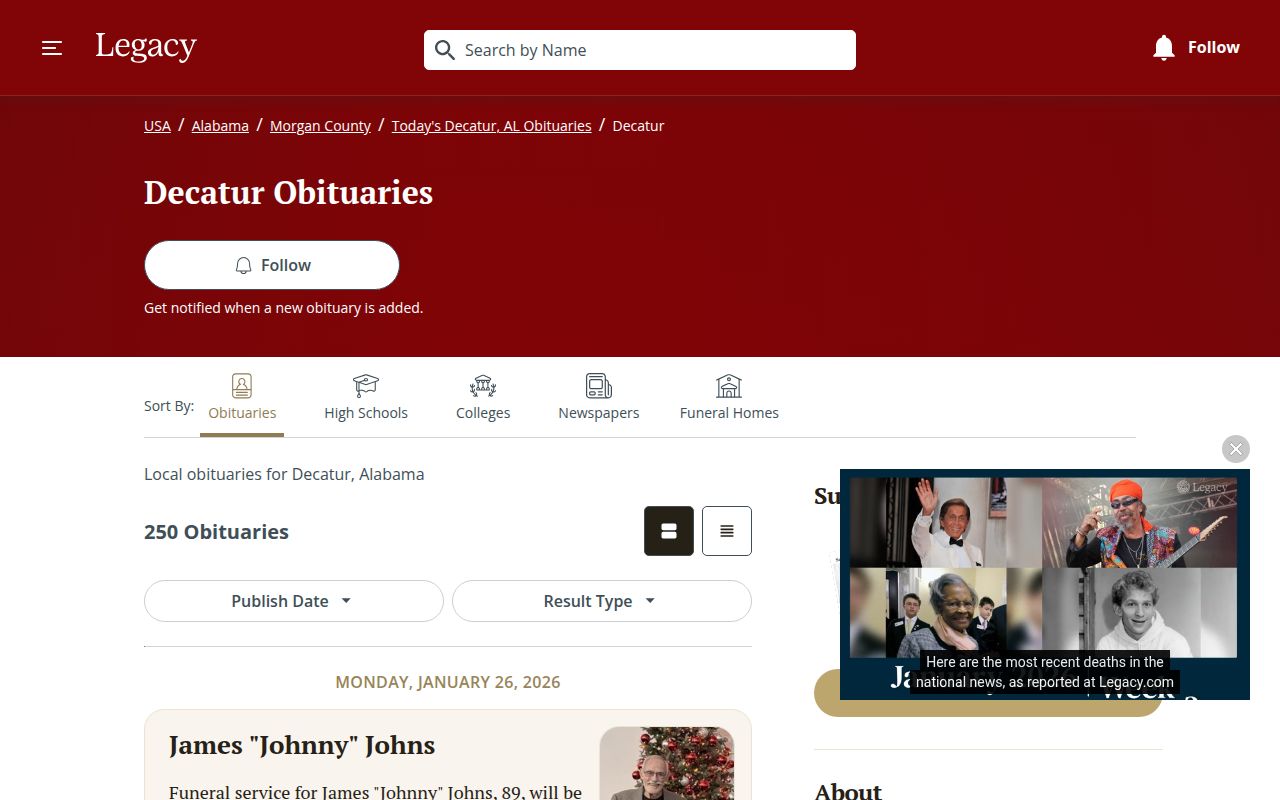 Decatur Daily obituary page