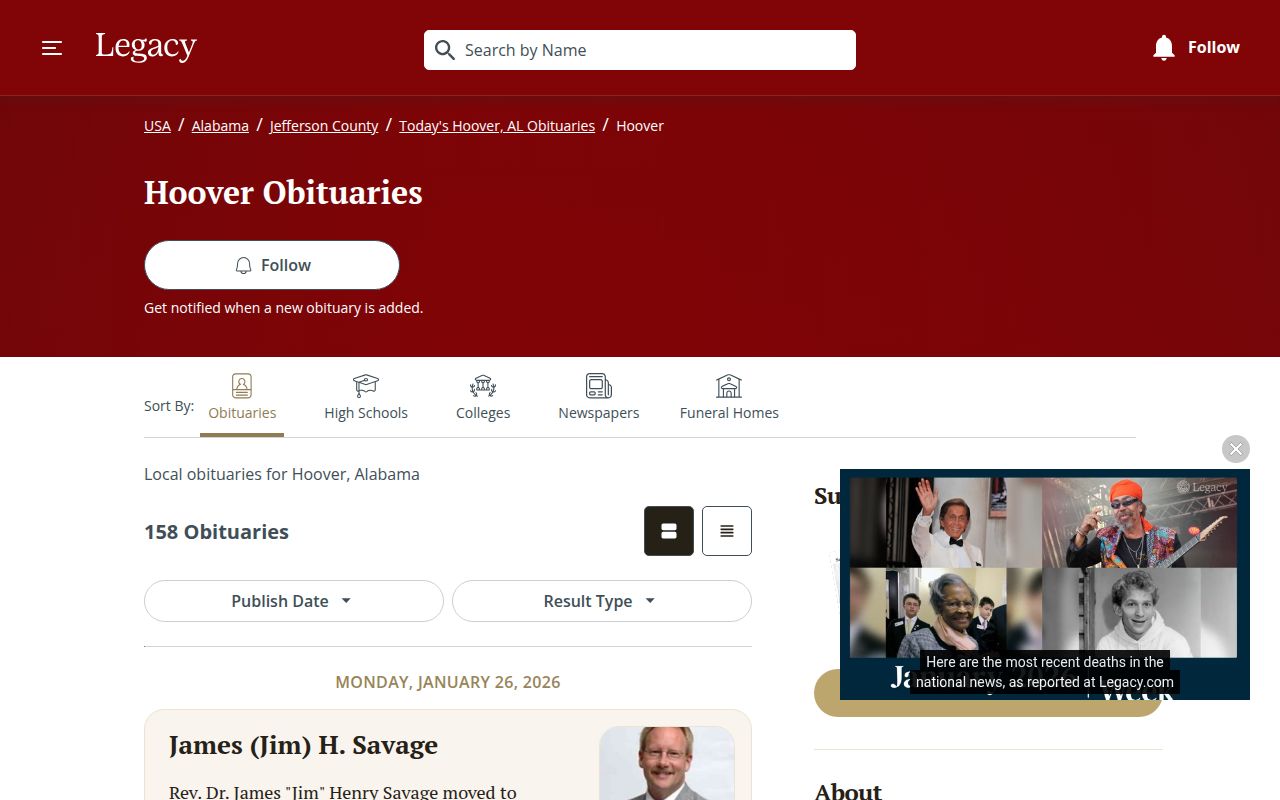 Hoover obituary search resources in Birmingham area