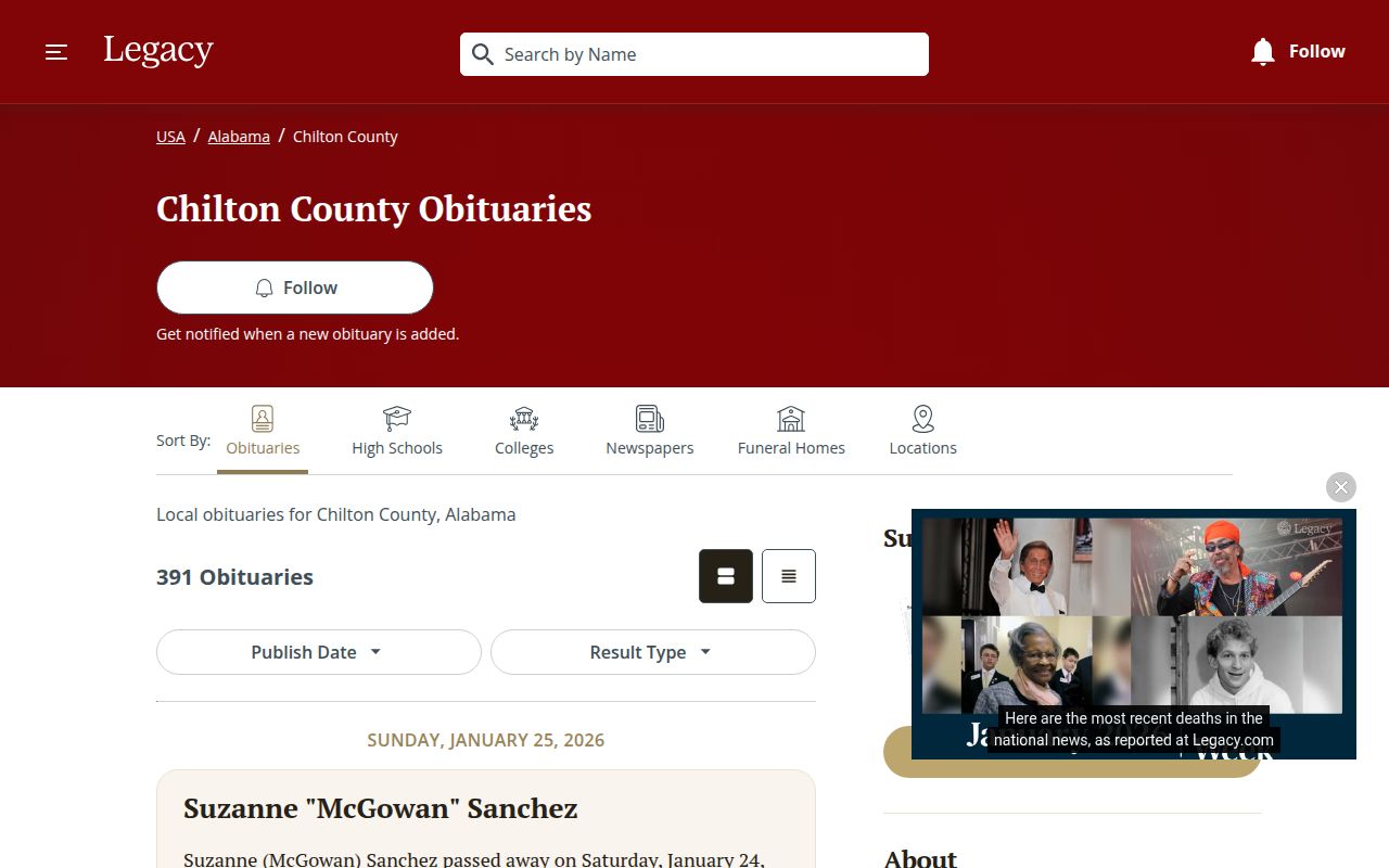 Chilton County obituary search resources in Clanton Alabama