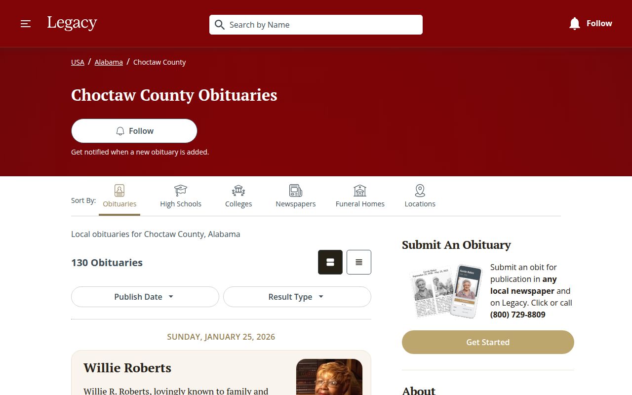 Choctaw County obituary search resources in Butler Alabama