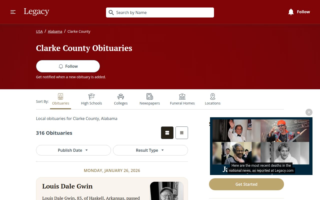Clarke County obituary search resources in Grove Hill Alabama