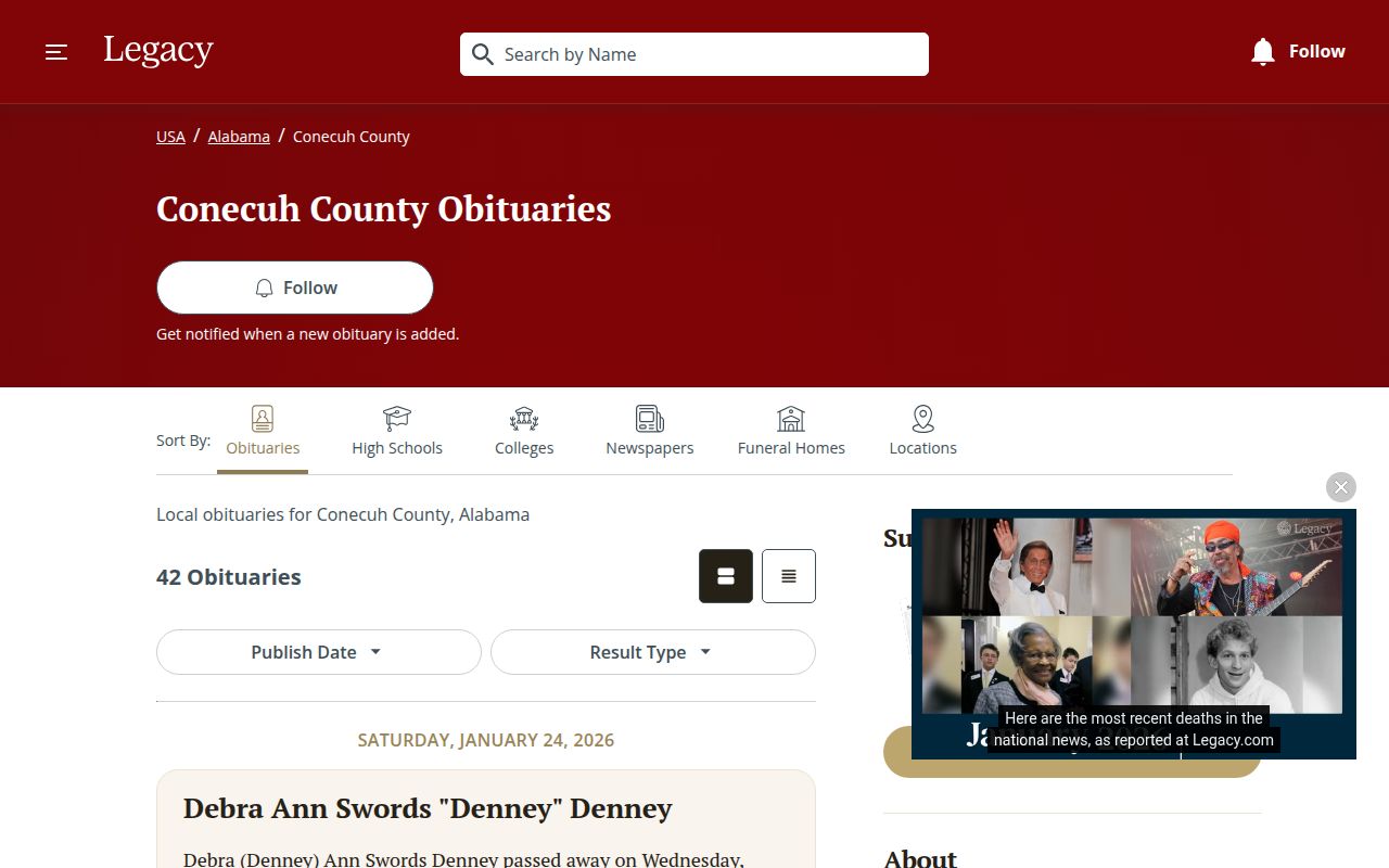 Conecuh County obituary search resources in Evergreen Alabama