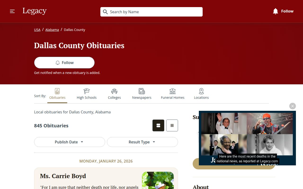 Dallas County Alabama probate court and obituary resources