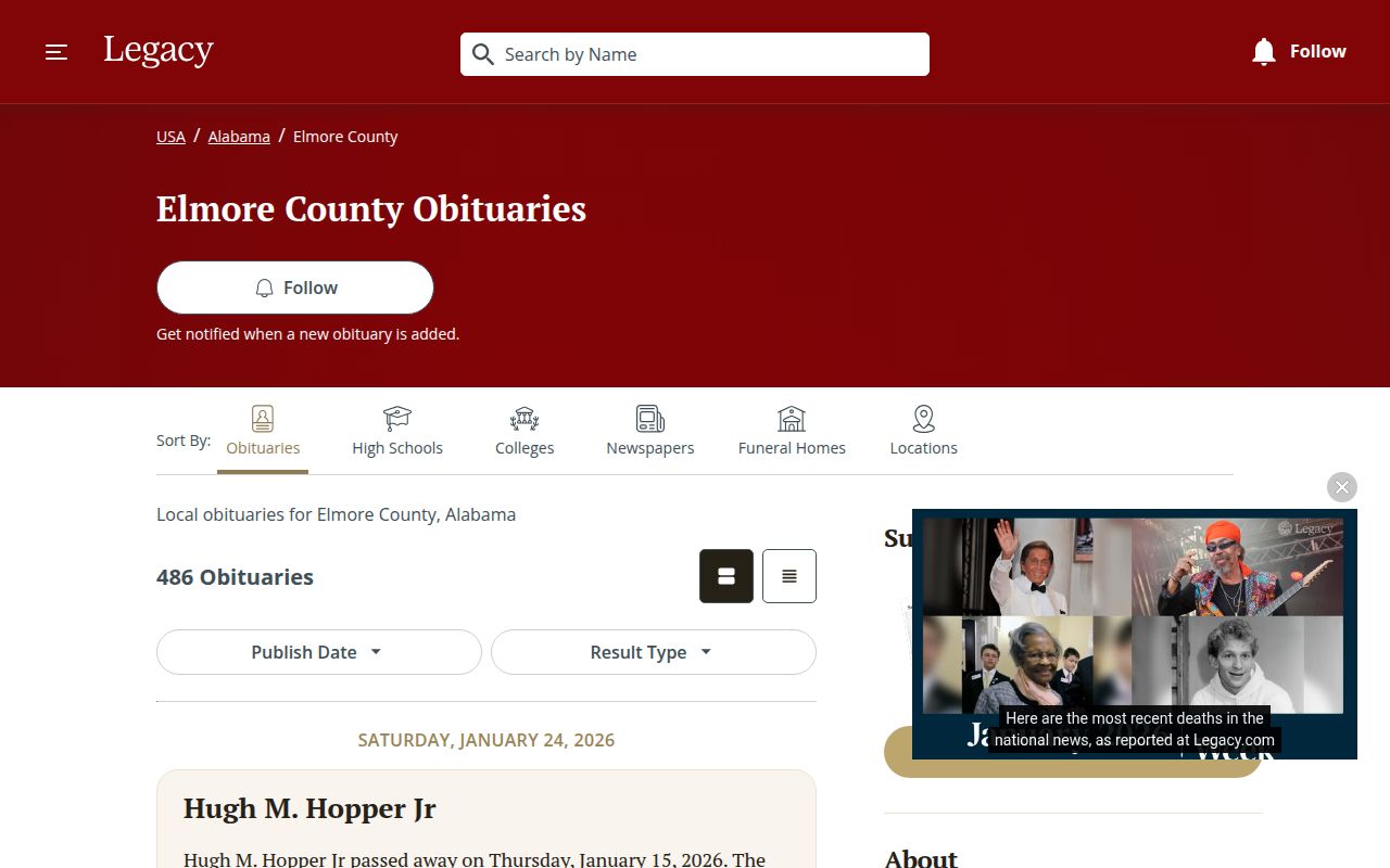 Elmore County Alabama probate court and obituary resources