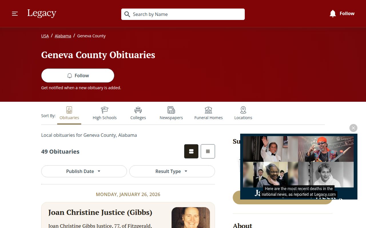 Geneva County Alabama probate court and obituary resources