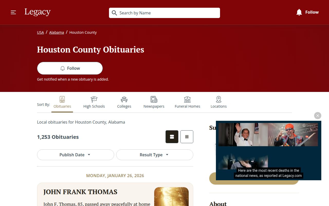Houston County Alabama probate court and obituary resources