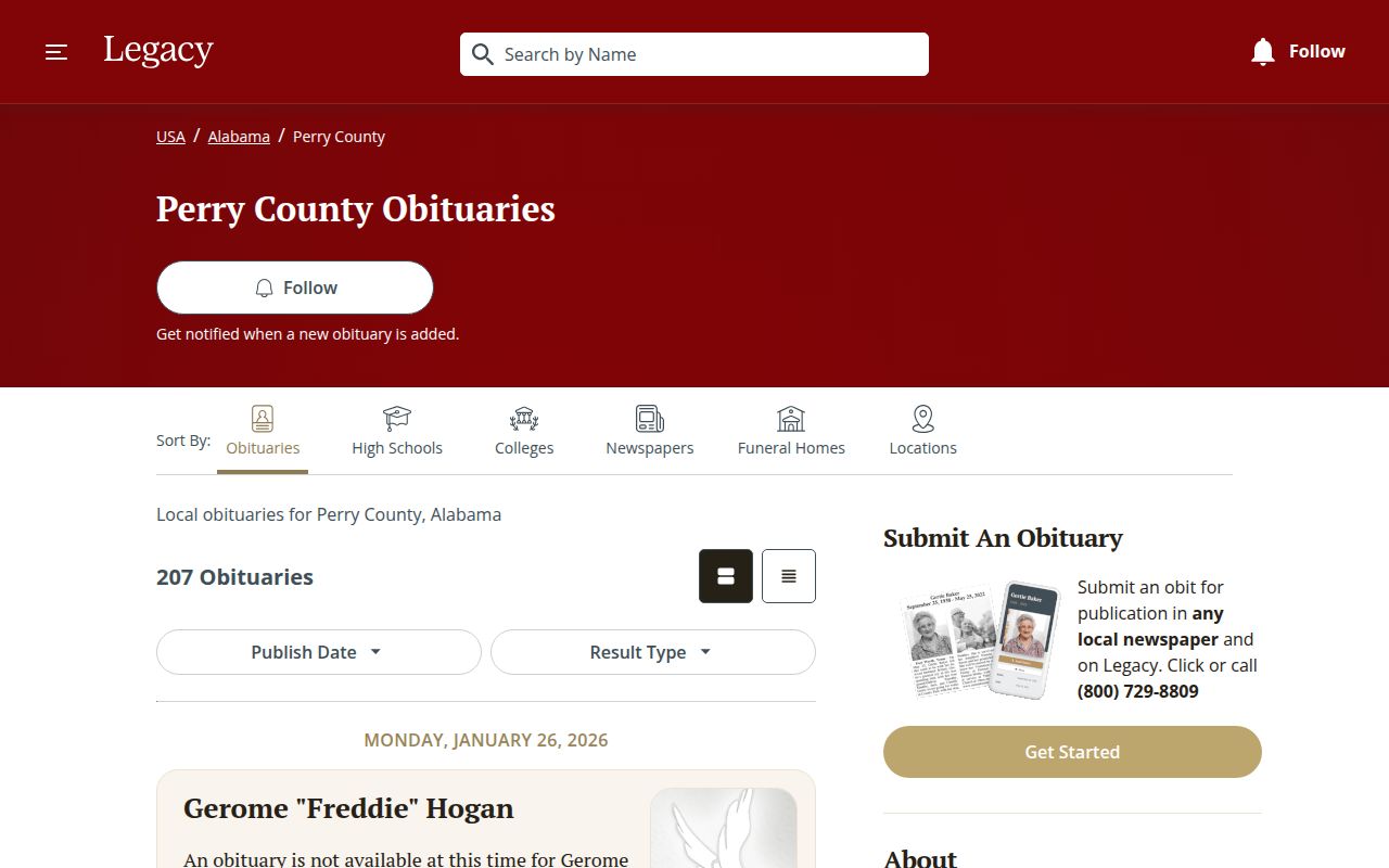 Perry County Probate Court records search page
