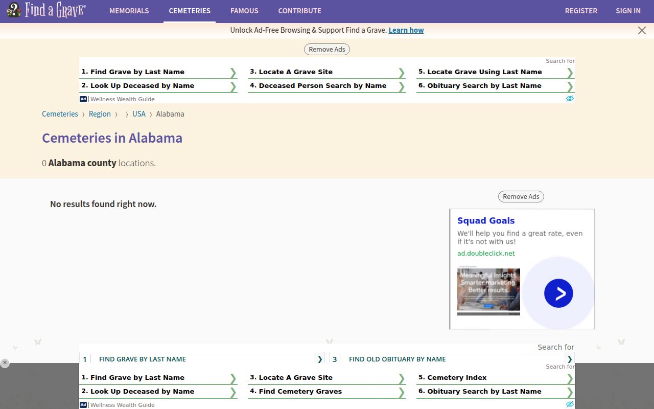 Find a Grave search page for Alabama cemeteries